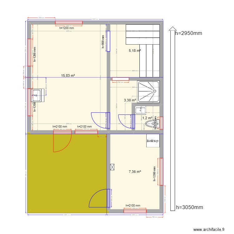Киржач 1. Plan de 6 pièces et 44 m2