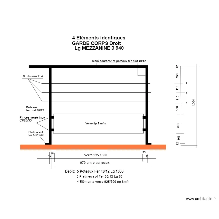 Garde coprs mezzanine Droit.. Plan de 