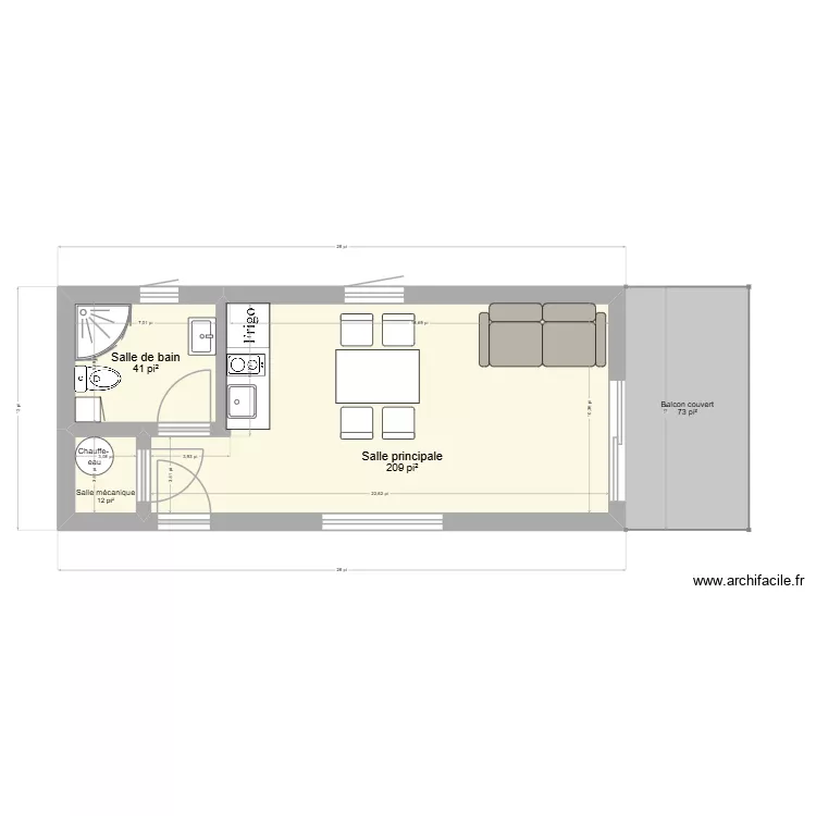 Chalet (sans chambre). Plan de 3  et 24 m²