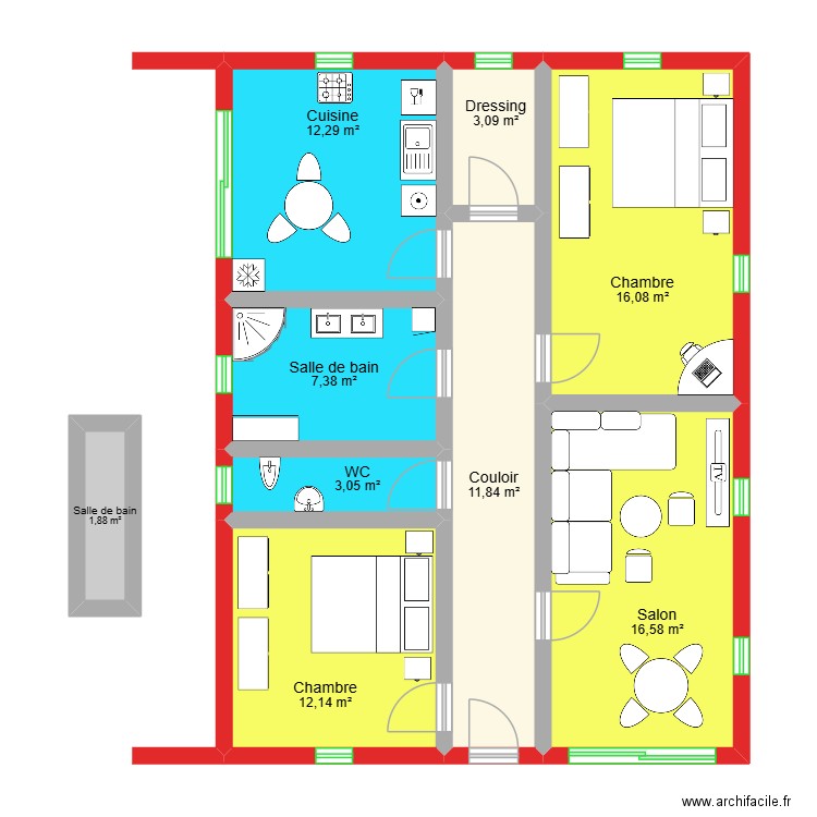 CRB. Plan de 9 pièces et 84 m2