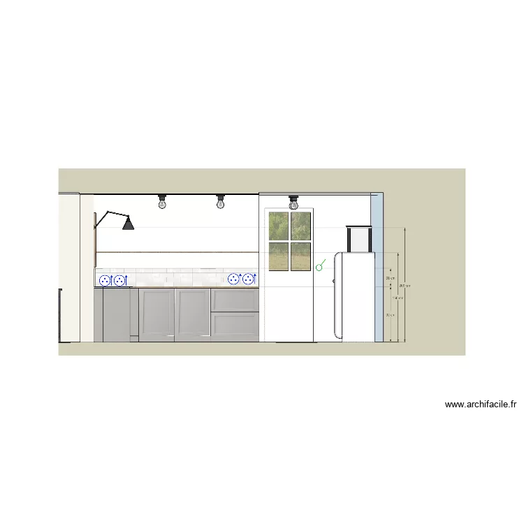&eacute;l&eacute;vation cuisine face fen&ecirc;tre belleile. Plan de 