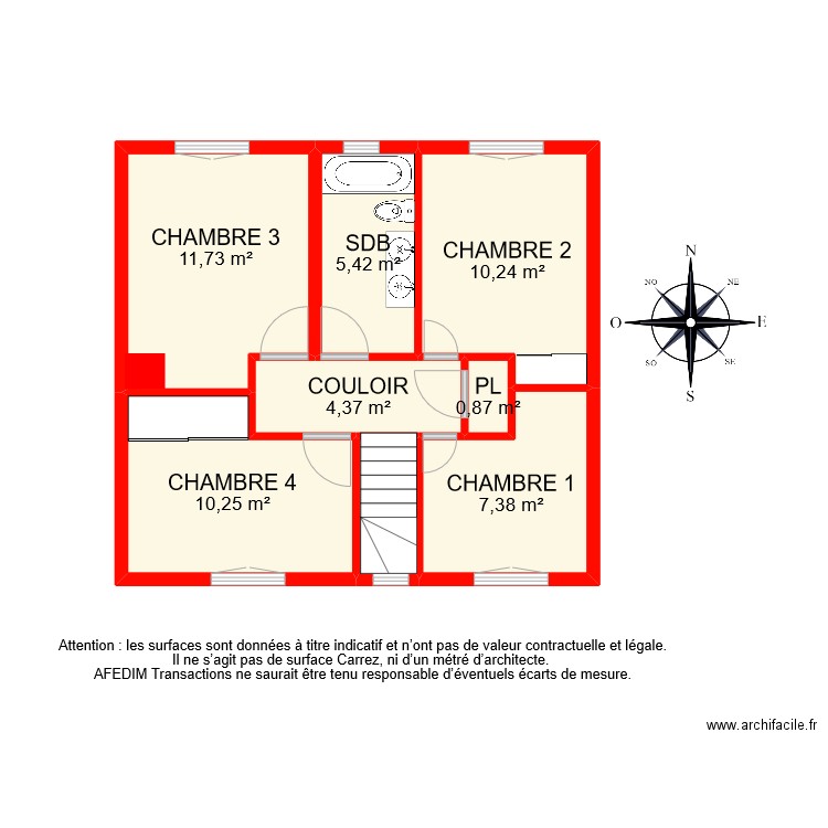 BI 9418 ETAGE . Plan de 8 pièces et 52 m2