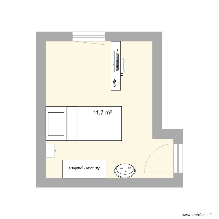 Chambre milieu. Plan de 1 pièce et 12 m2