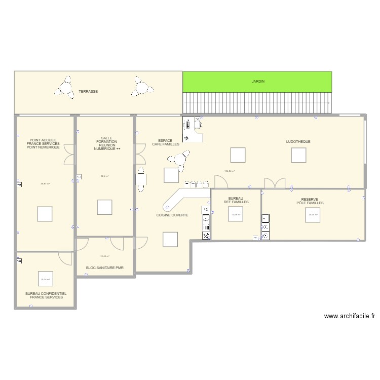 PROJET LOCAUX MOLIERE (pauline). Plan de 7 pièces et 236 m2