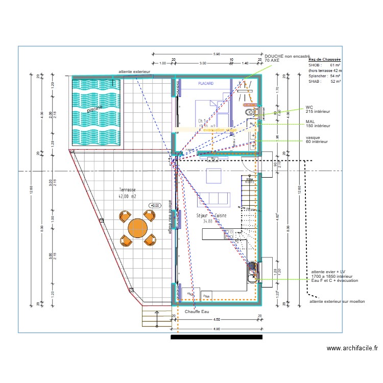 daviau plomberie rdc . Plan de 0 pièce et 0 m2