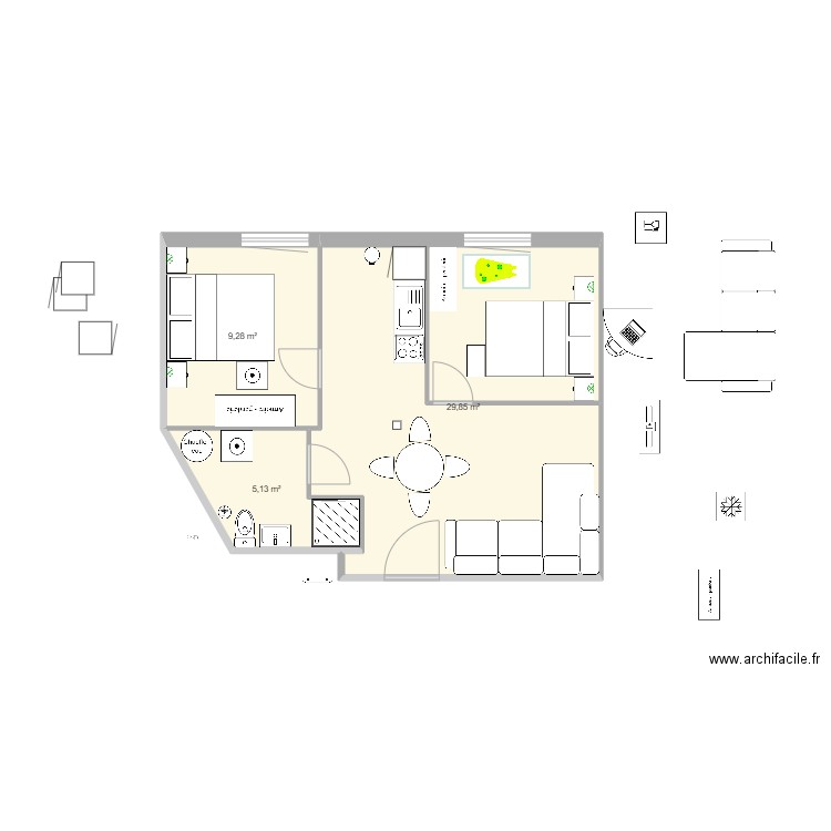 Andolsheim 2e 40m² M4. Plan de 3 pièces et 44 m2