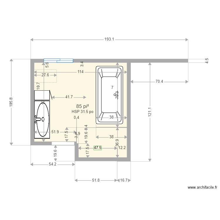 salle de bain 5 de moins pour porte escamotable. Plan de 0 pièce et 0 m2