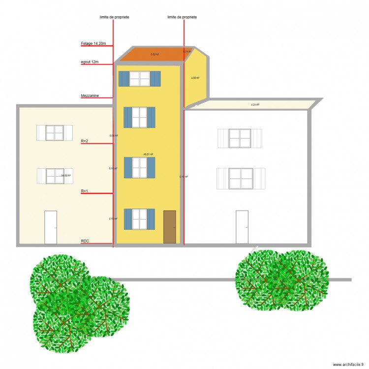 facade observentin. Plan de 0 pièce et 0 m2