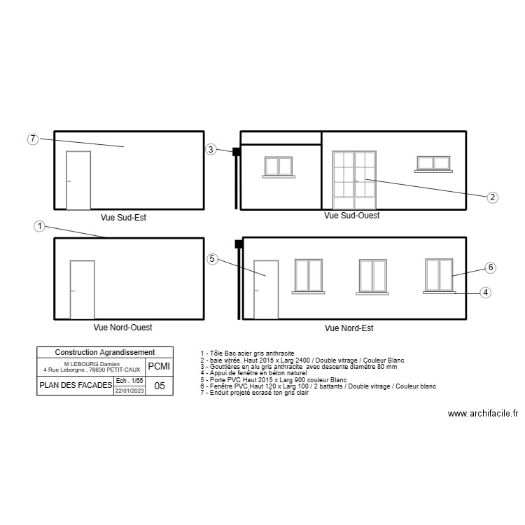 Plan des facade agrandissement de la salle. Plan de 0 pièce et 0 m2