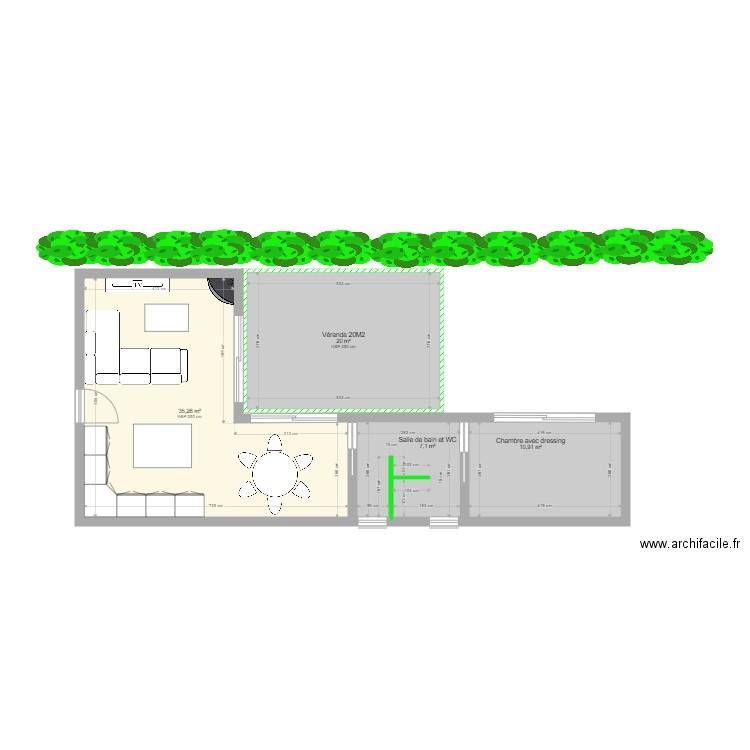 bel oeil   cuisine  salon  veranda . Plan de 4 pièces et 73 m2