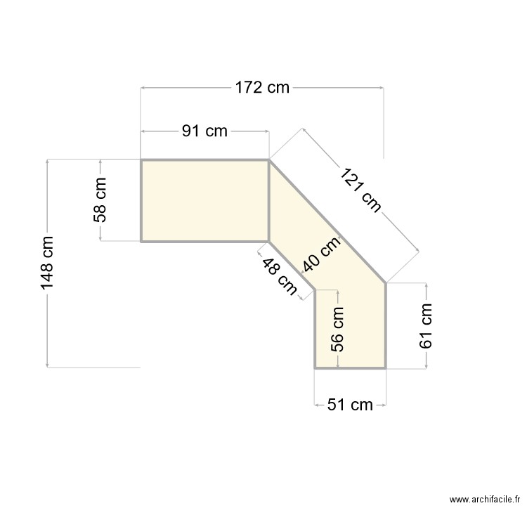 Bureau 2. Plan de 2 pièces et 1 m2