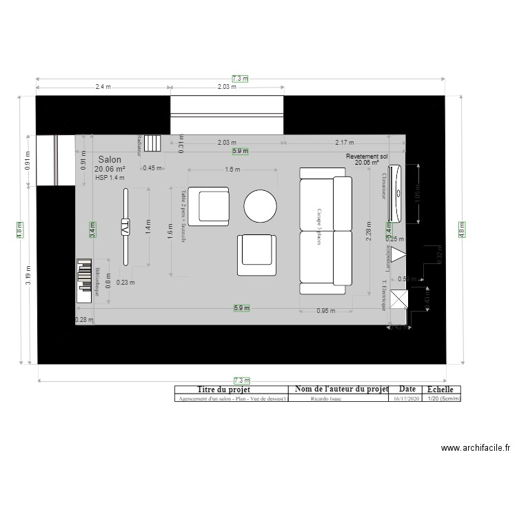 Agencement salon plan vue de dessus Proposition 1 2D. Plan de 0 pièce et 0 m2