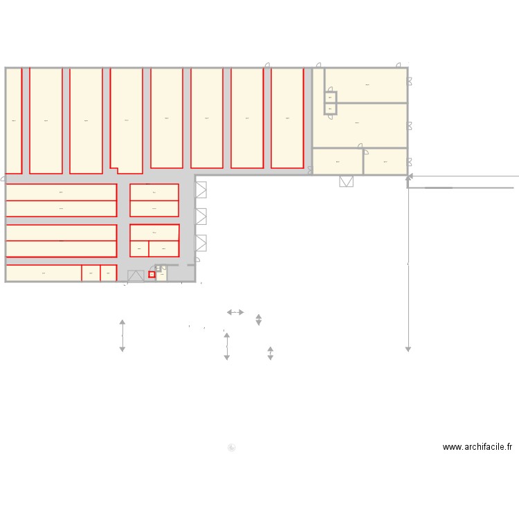 Entrepot v4 taille batiment. Plan de 29 pièces et 2282 m2