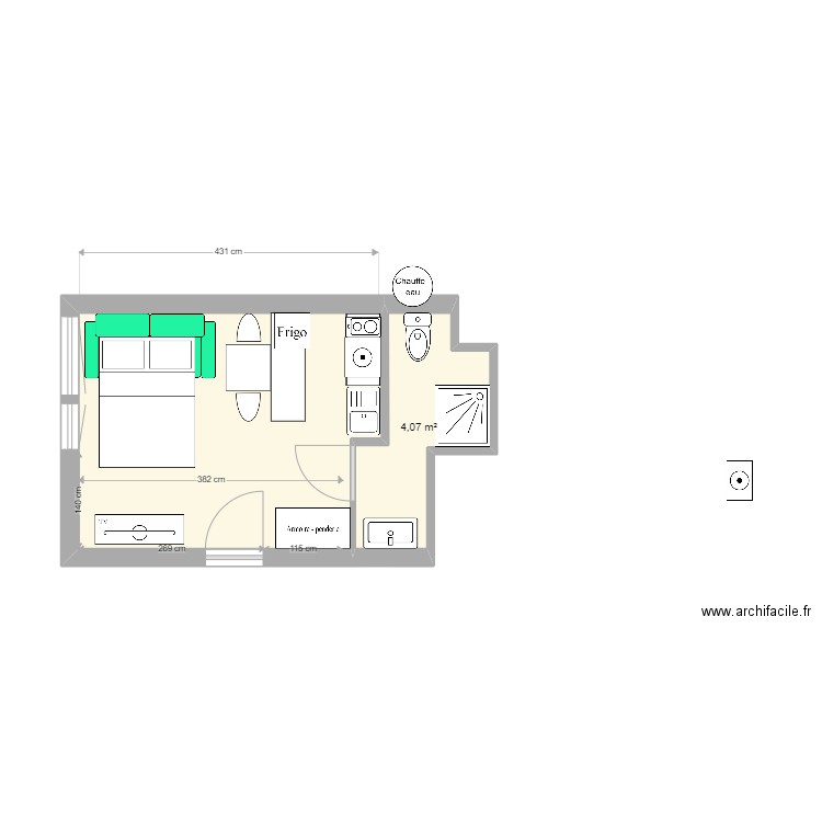 studio toulon pt du las. Plan de 2 pièces et 18 m2