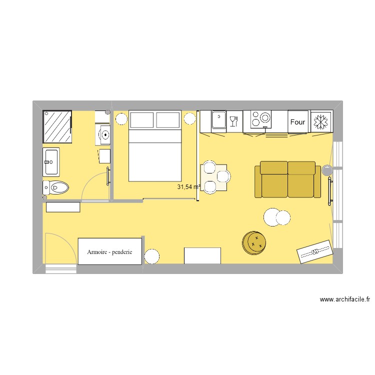 studio carnot fin. Plan de 1 pièce et 32 m2