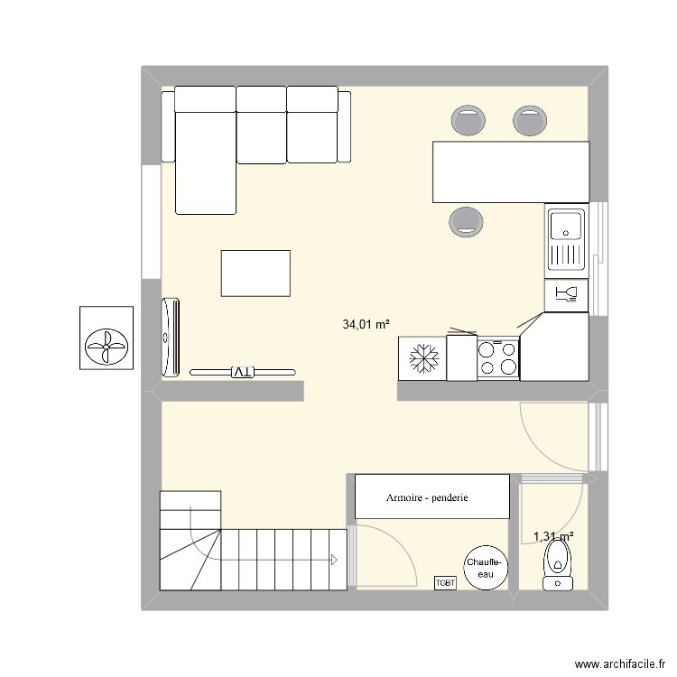 grange rdc 2 +1. Plan de 2 pièces et 35 m2