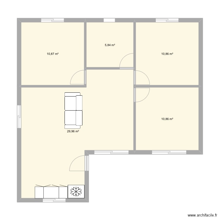 TEORA. Plan de 5 pièces et 68 m2