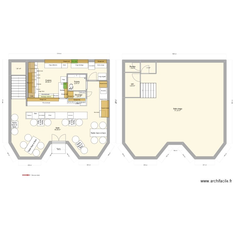 Cuisine Cheval Blanc. Plan de 9 pièces et 171 m2