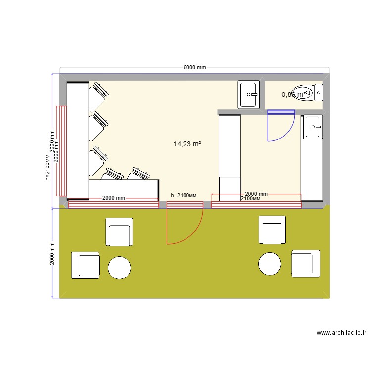 Ек Ск Пр 1. Plan de 3 pièces et 26 m2