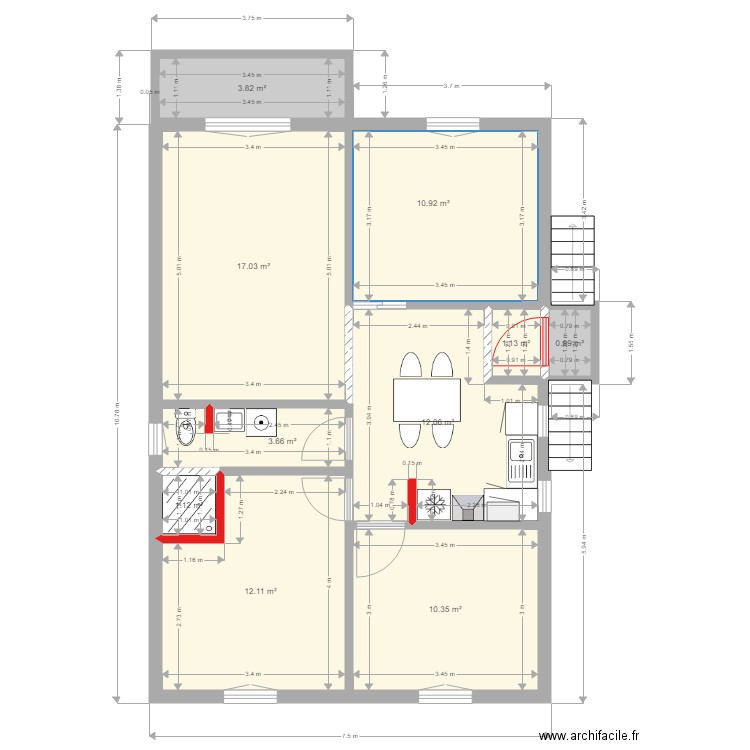 Maison des potiers Version 3. Plan de 10 pièces et 73 m2