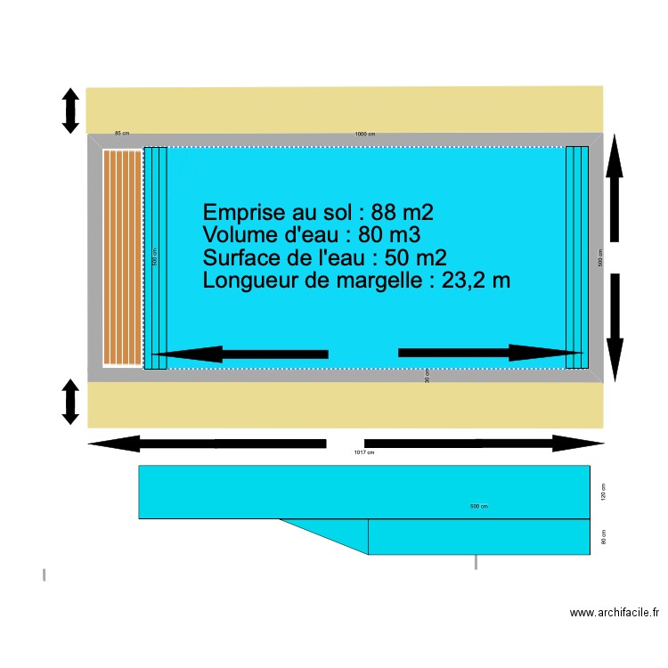 Plan coupe piscine avec local technique . Plan de 0 pièce et 0 m2