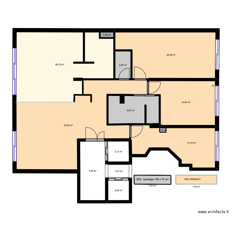 PLAN  POSE PARQUET + CARRELAGES. Plan de 0 pièce et 0 m2