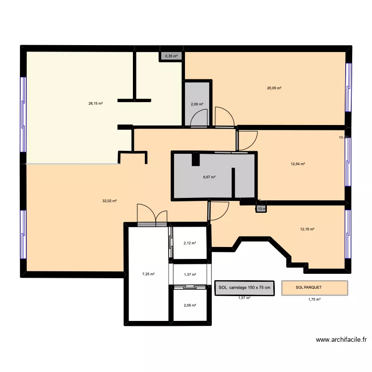 PLAN  POSE PARQUET + CARRELAGES. Plan de 