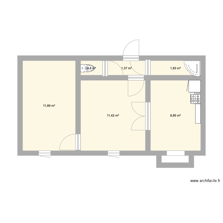 crebillon plan V1. Plan de 6 pièces et 36 m2