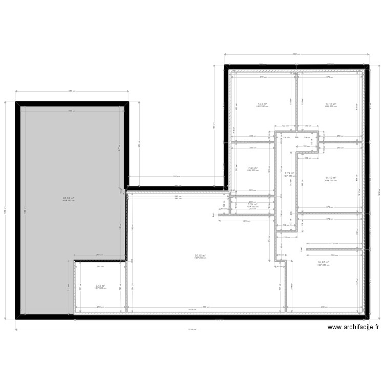 plan mur + chambre . Plan de 10 pièces et 213 m2