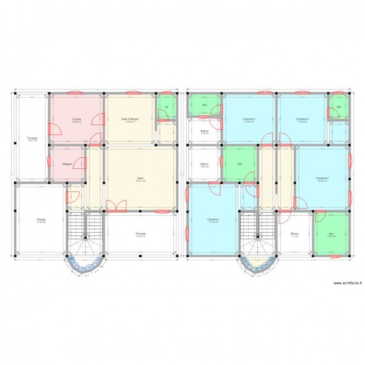 PLAN DE MAISON 4 PIECES. Plan de 30 pièces et 239 m2