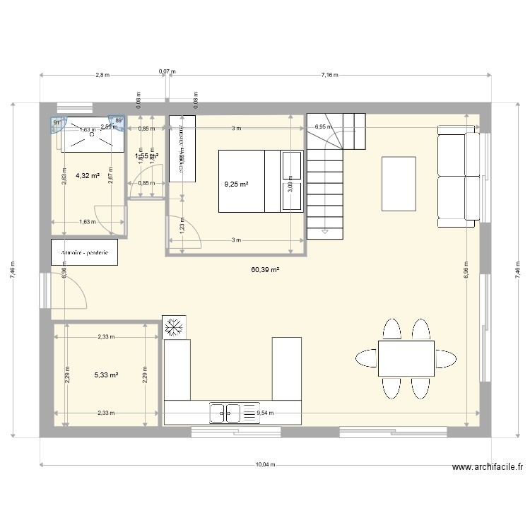 RDC 60m2 3. Plan de 5 pièces et 87 m2