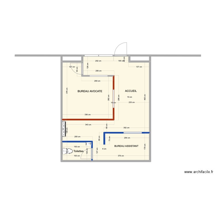 Local Avocate. Plan de 3 pièces et 37 m2