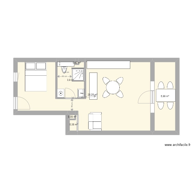 appartement les sablettes salle de bain 3. Plan de 6 pièces et 39 m2