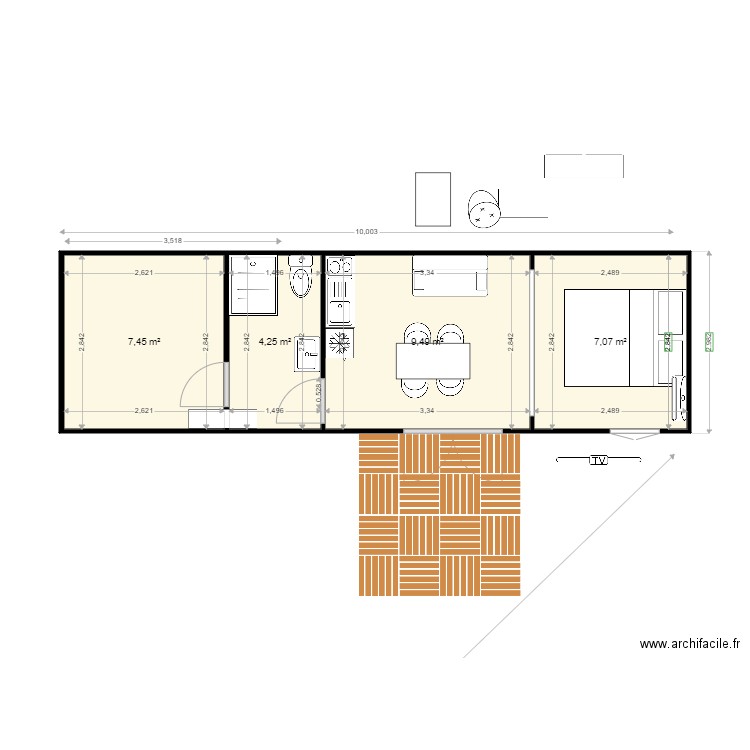 ch hote 2. Plan de 3 pièces et 28 m2