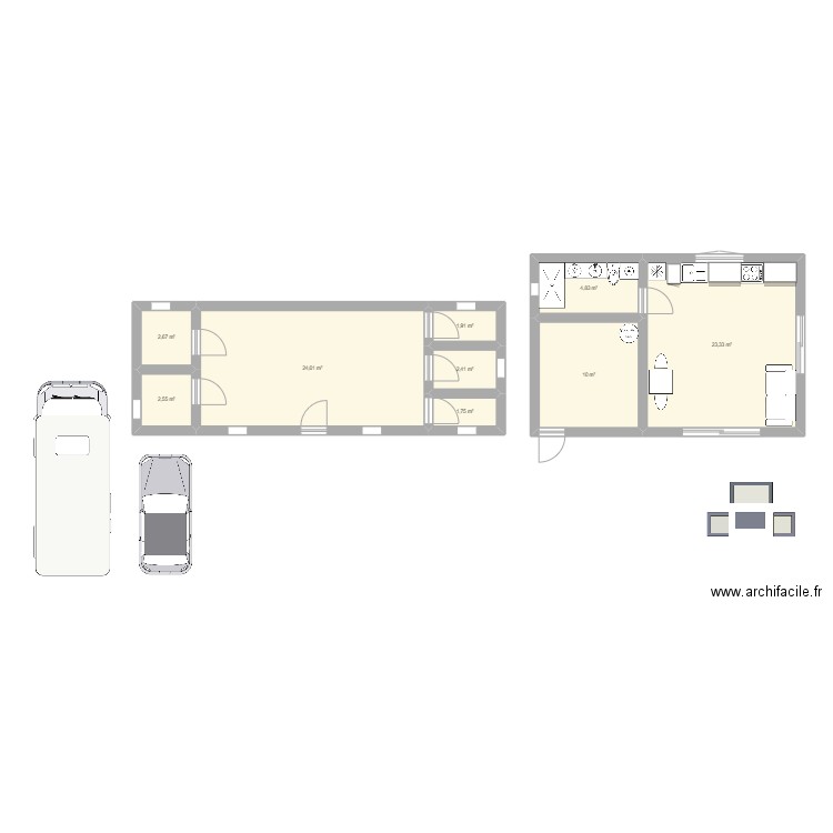 terrain murs 2. Plan de 9 pièces et 74 m2