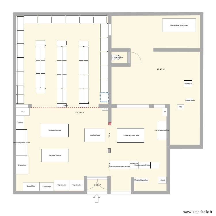 Véli Market Nouvelle implantation Caisse a droite 10.10.23. Plan de 4 pièces et 162 m2