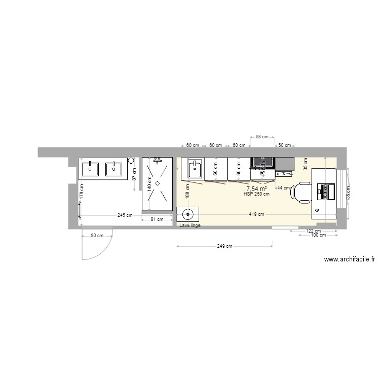 buandrie + SDB projet2. Plan de 1 pièce et 8 m2