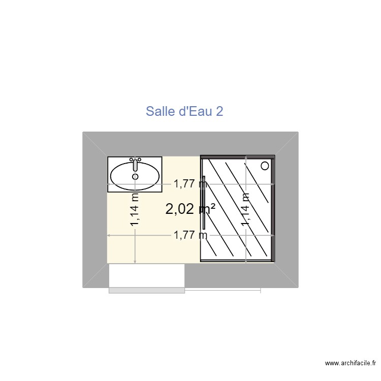 Salle d'Eau version 2. Plan de 1 pièce et 2 m2