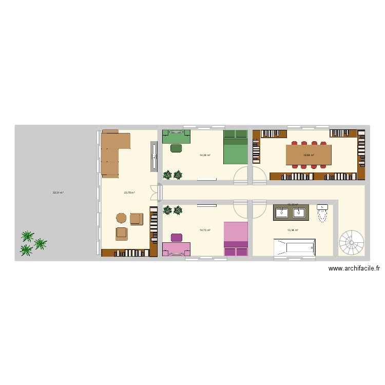 casa frances. Plan de 7 pièces et 133 m2