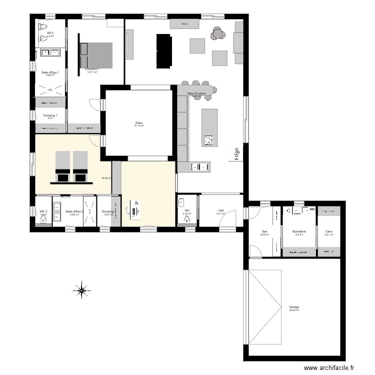 Maison Patio SANS  Mobilier. Plan de 0 pièce et 0 m2