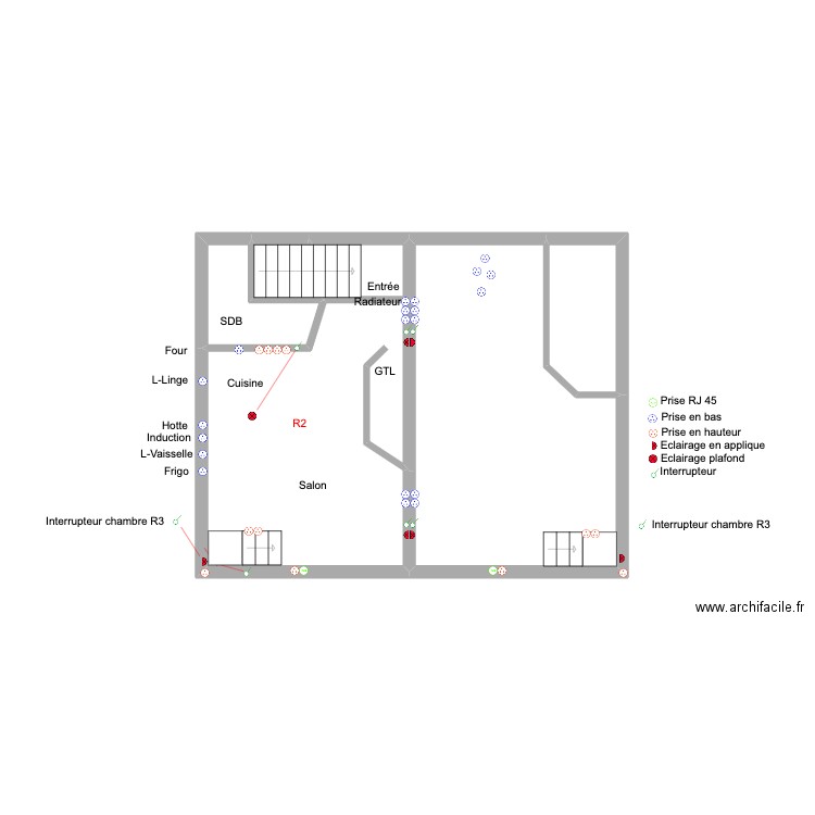 R2Elec. Plan de 6 pièces et 60 m2