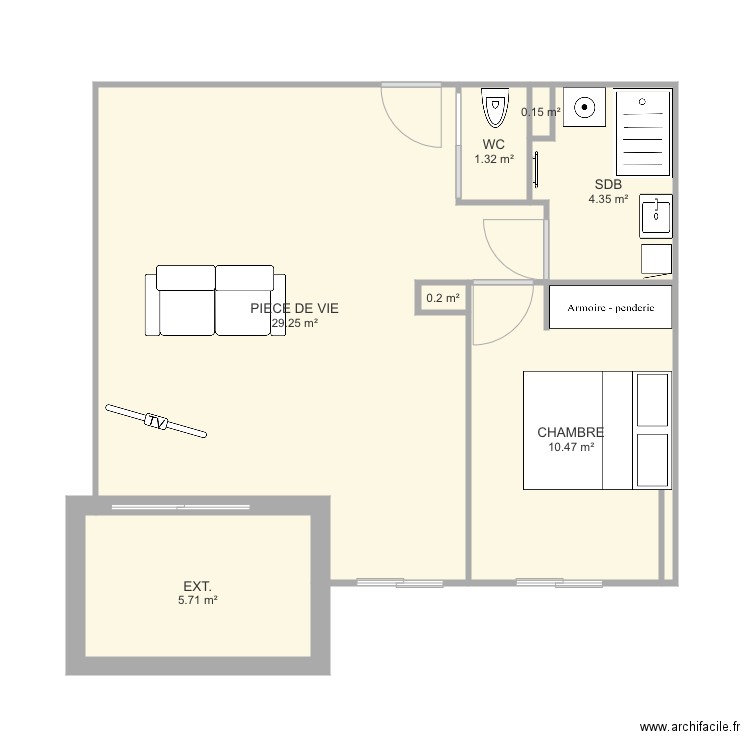 Plan 2 pièces projet. Plan de 0 pièce et 0 m2