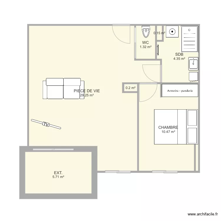 Plan 2 pi&egrave;ces projet. Plan de 