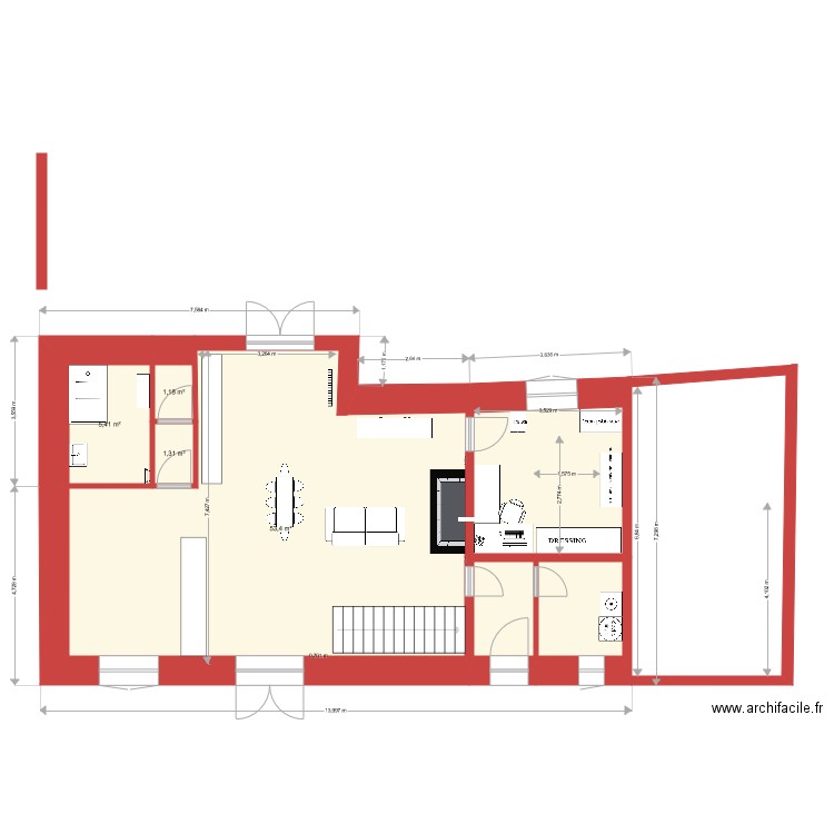 fouardières meublé. Plan de 9 pièces et 85 m2