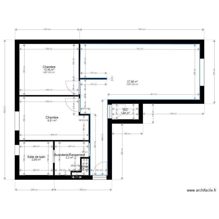 Plan proposé La parisienne . Plan de 7 pièces et 57 m2