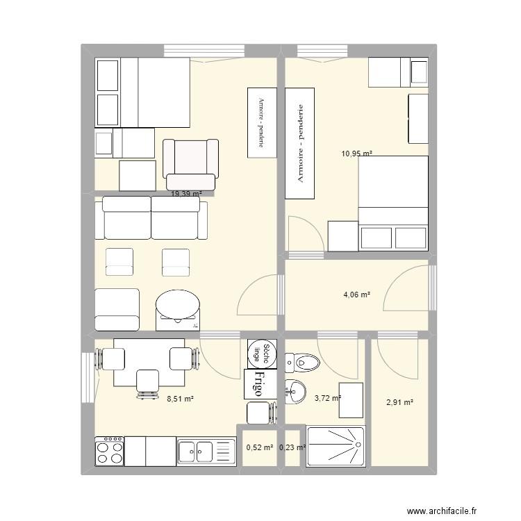 Appartement avec Liana. Plan de 6 pièces et 60 m2