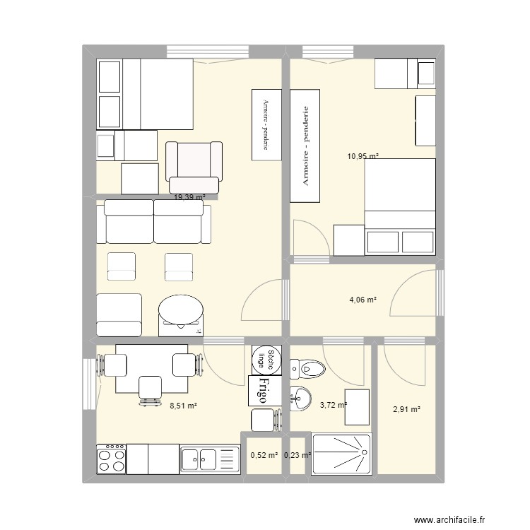 Appartement Saint Jacques. Plan de 8 pièces et 50 m2