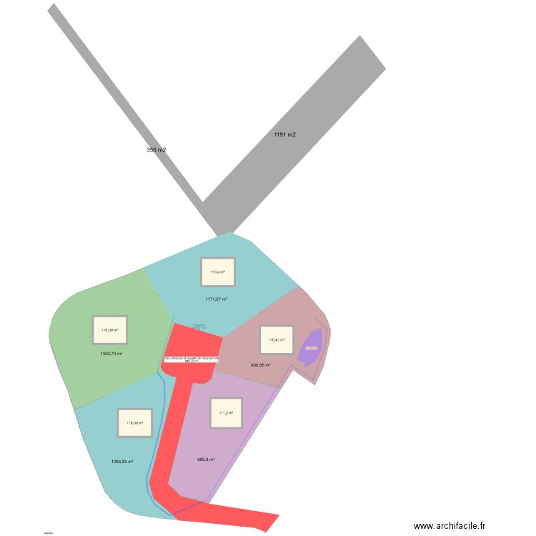 Annexe 3 Localisation théoriques des 5 constructions. Plan de 5 pièces et 552 m2