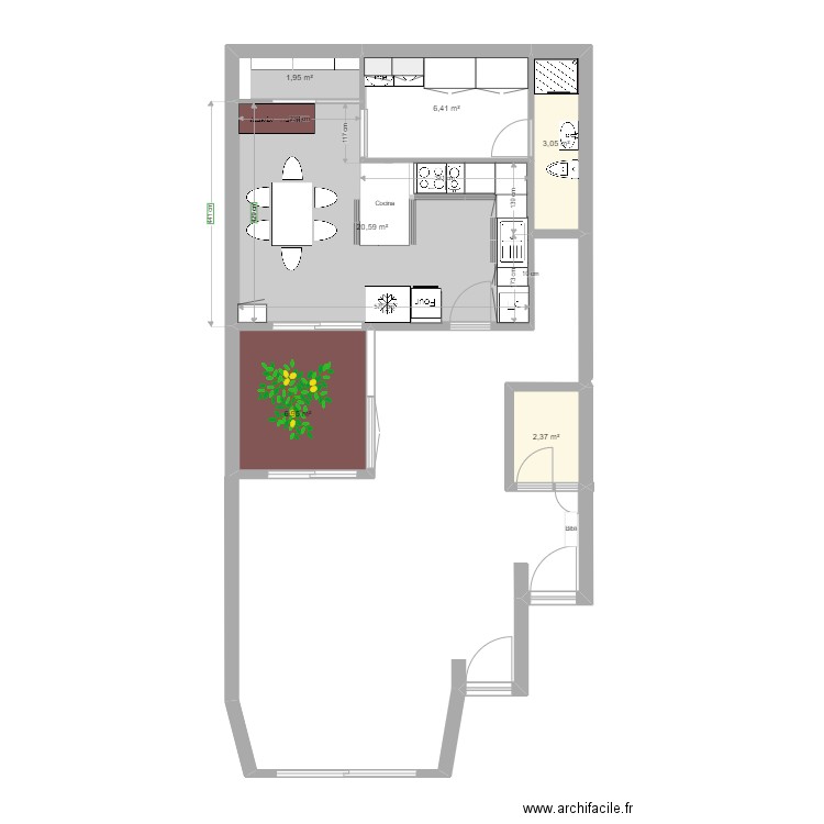 Miguel Utrillo, 106 RDC Projet3. Plan de 6 pièces et 41 m2