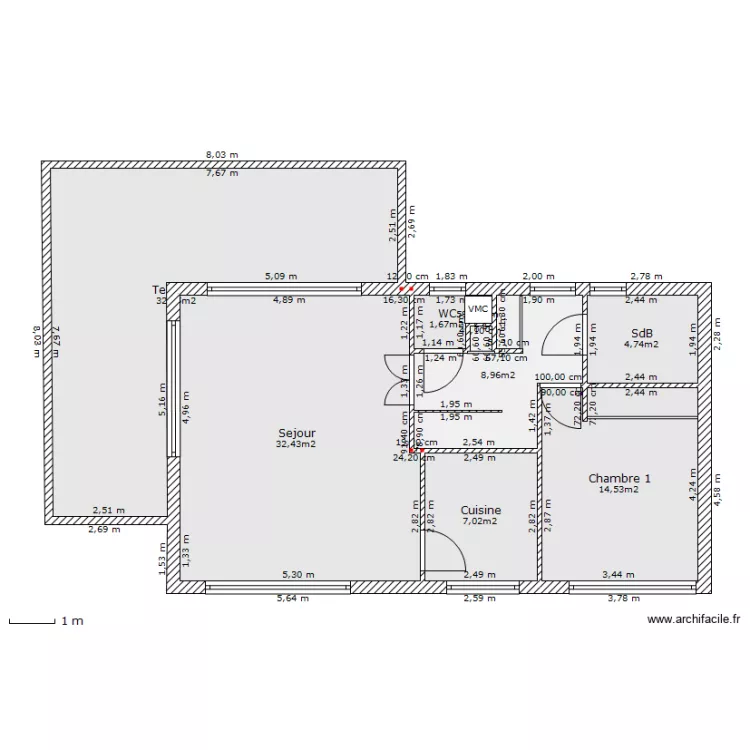 Santec 1er etage nord sud. Plan de 